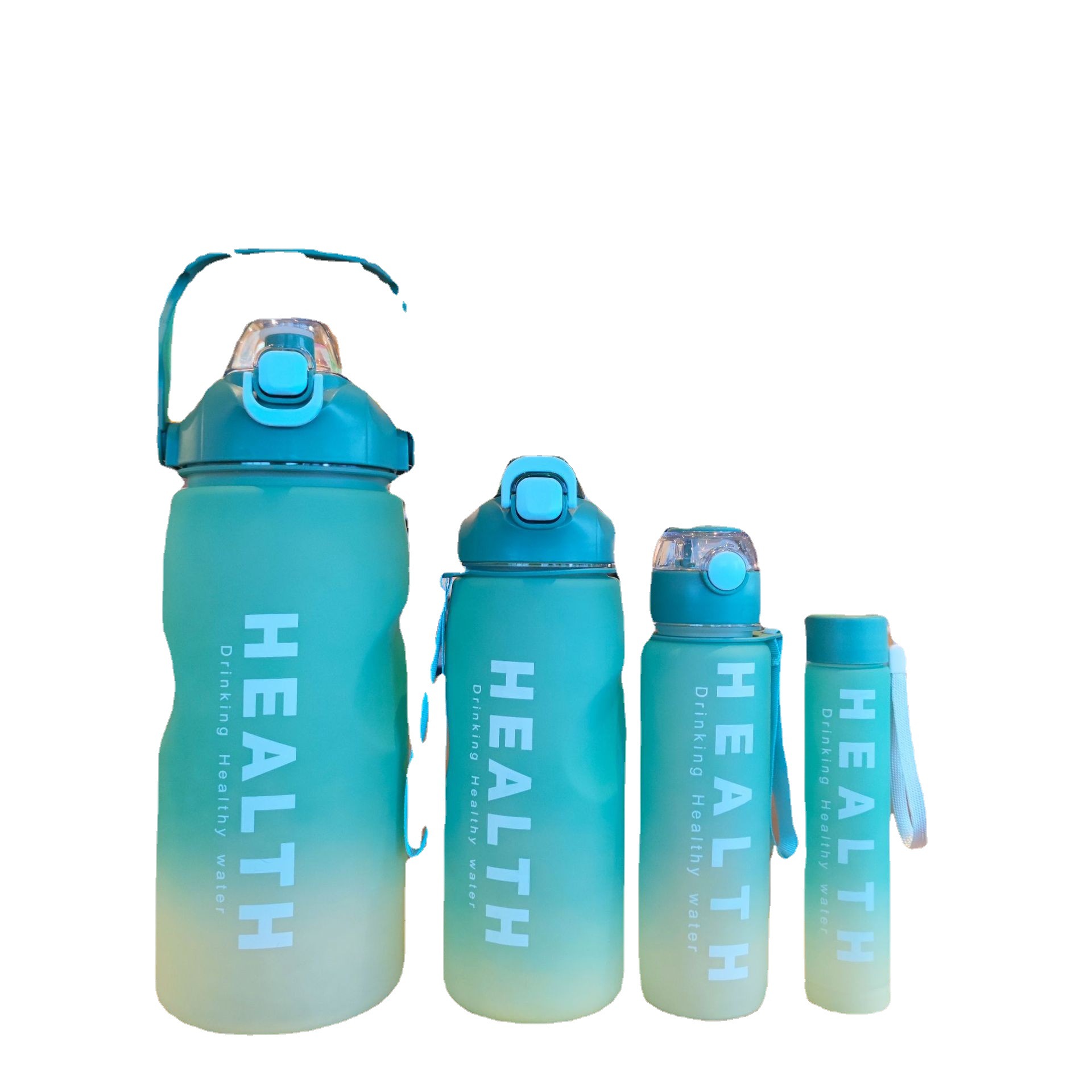 Wholesale of four-piece sets of gradient color water cups, large-capacity gym sports water bottles, straws and plastic cups for the South American market Item Picture