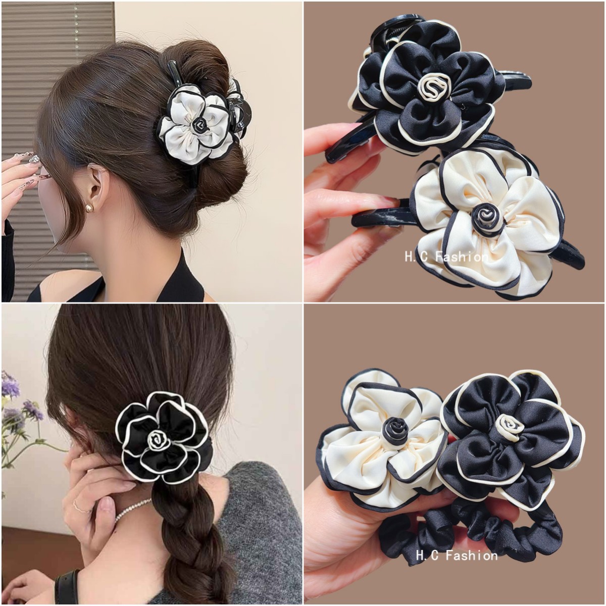Elegant and refined camellia hair tie, hair clip, new high-end style, chanel-style bun head, semi-bun hair clip full figure