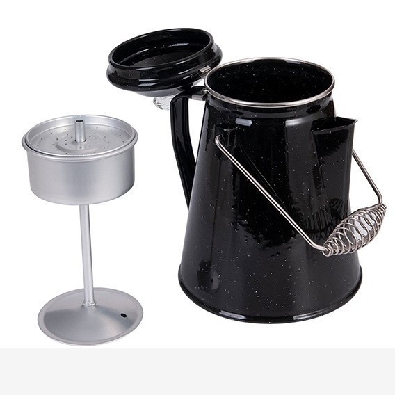 Cross-border German enamel coffee pot with filter, outdoor hand-brewed pot, portable teapot for mountain climbing and fishing full figure