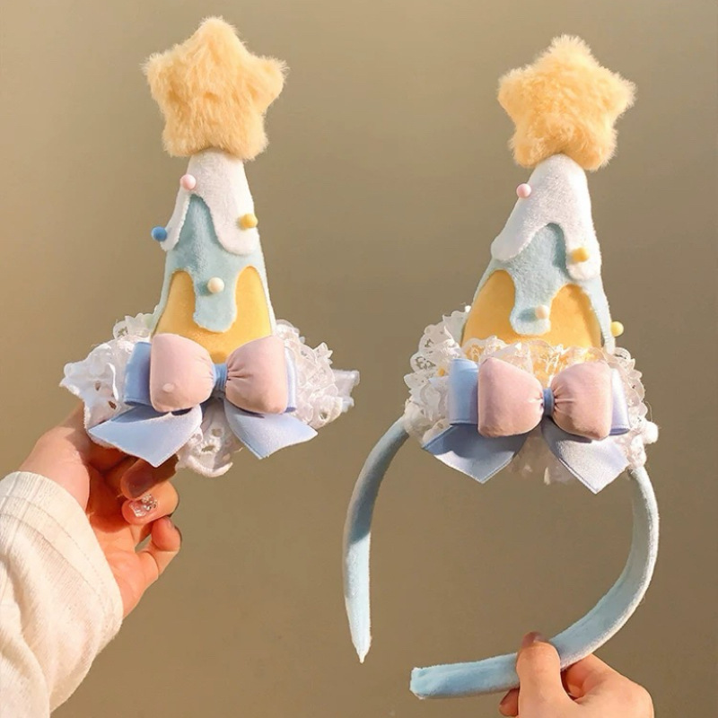 Make a wish! A yellow star-shaped birthday hat, headwear, hairpin, and a cute, girlish atmosphere. It's a photo prop and headband full figure