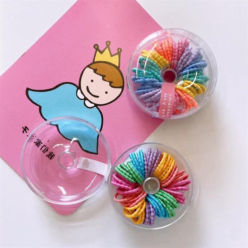 New children's fluorescent color thumb hair band 60-piece round box set, new small band hair non-damaging set Specification drawing