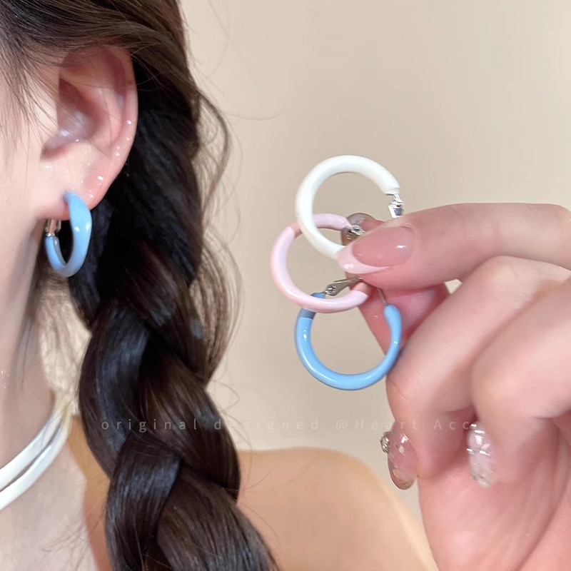 Summer dopamine color-blocking oil-drop plain ring earrings, women's light luxury and high-end style, stud earrings, earrings, ear rings, ear buckles details Picture