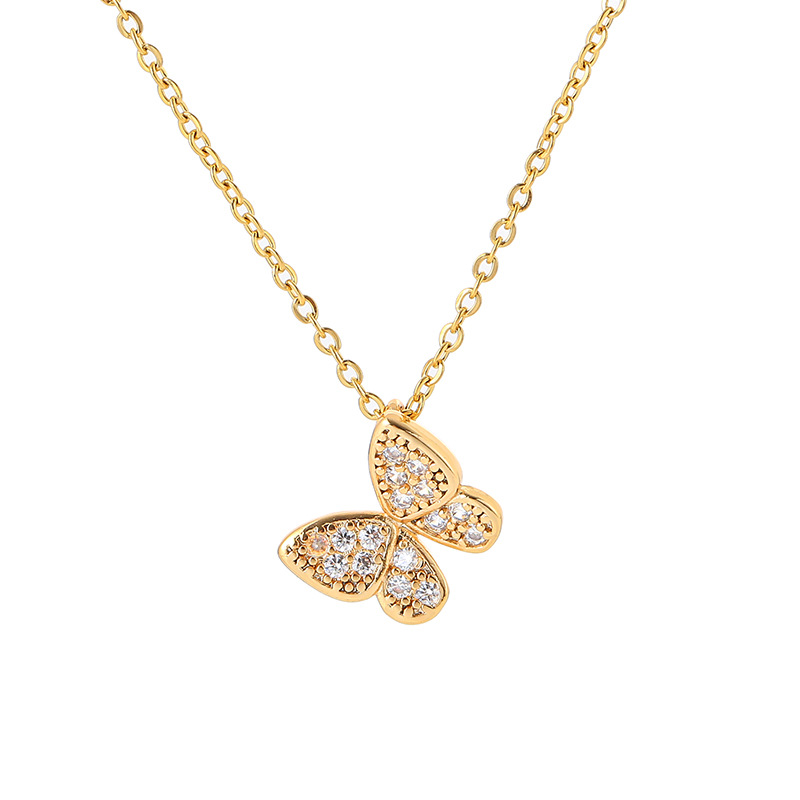 Fashionable little butterfly three-piece titanium steel necklace for women, light luxury and versatile, with zircon stud earrings and a high-end accessory Item Picture