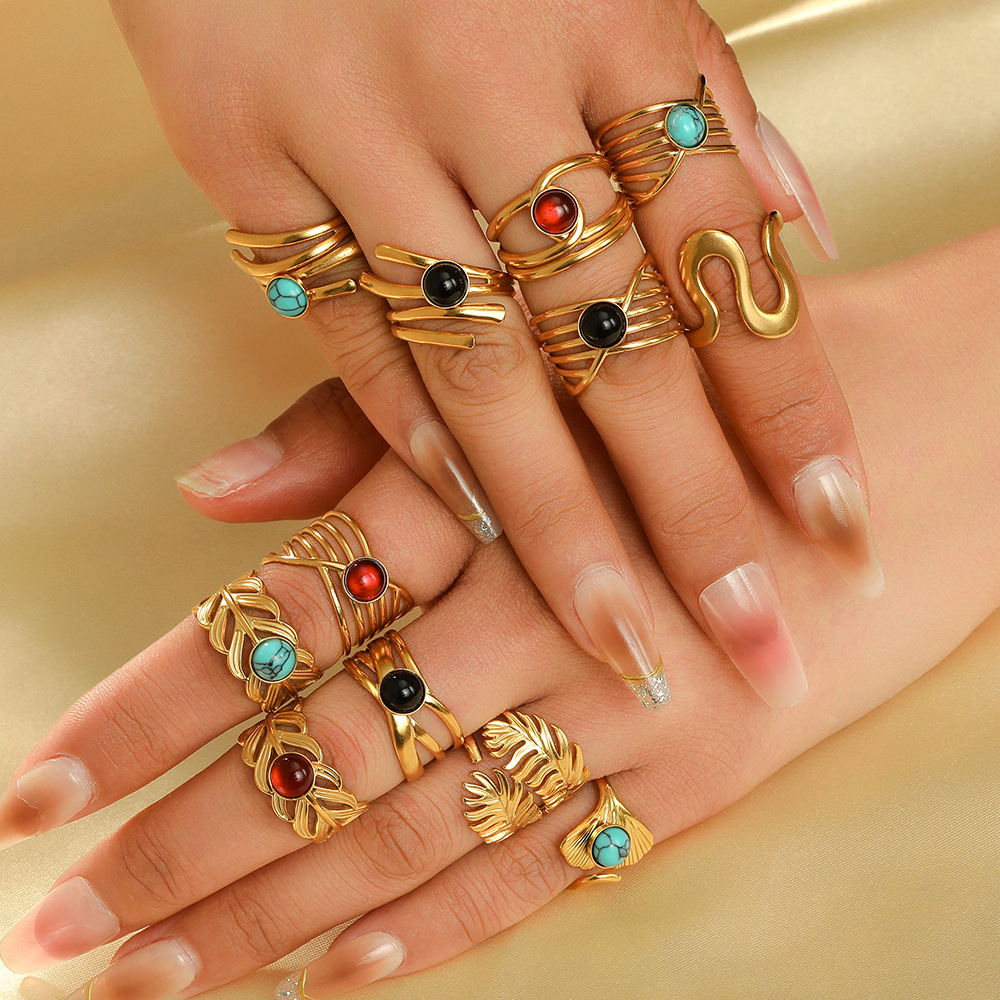 New stainless steel multi-layer layered high-end light luxury women's anti-color fading Y2K trendy European and American Instagram cross-border bestseller ring full figure