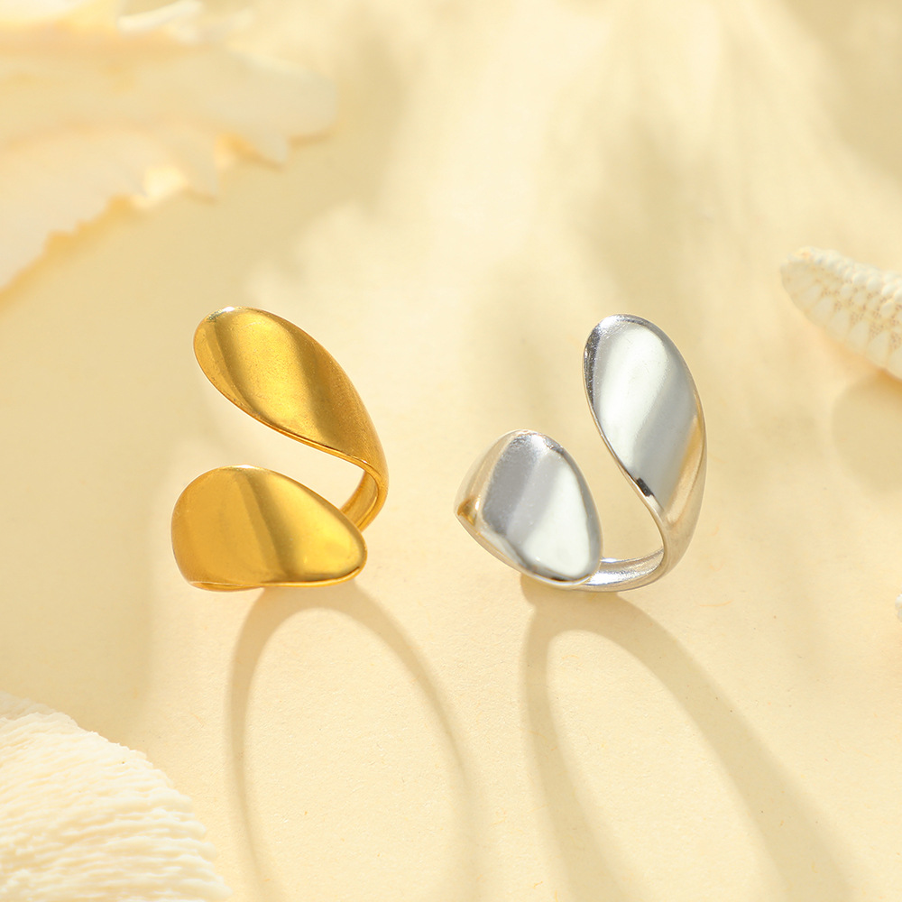 Cross-border jewelry, personalized and creative geometric stainless steel ring, women's funny and exaggerated line open oil drip ring set Specification drawing