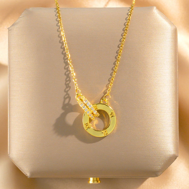 Golden pearl double row full diamond Roman double ring necklace, 18k gold-plated female, popular collarbone elegant and simple accessory full figure