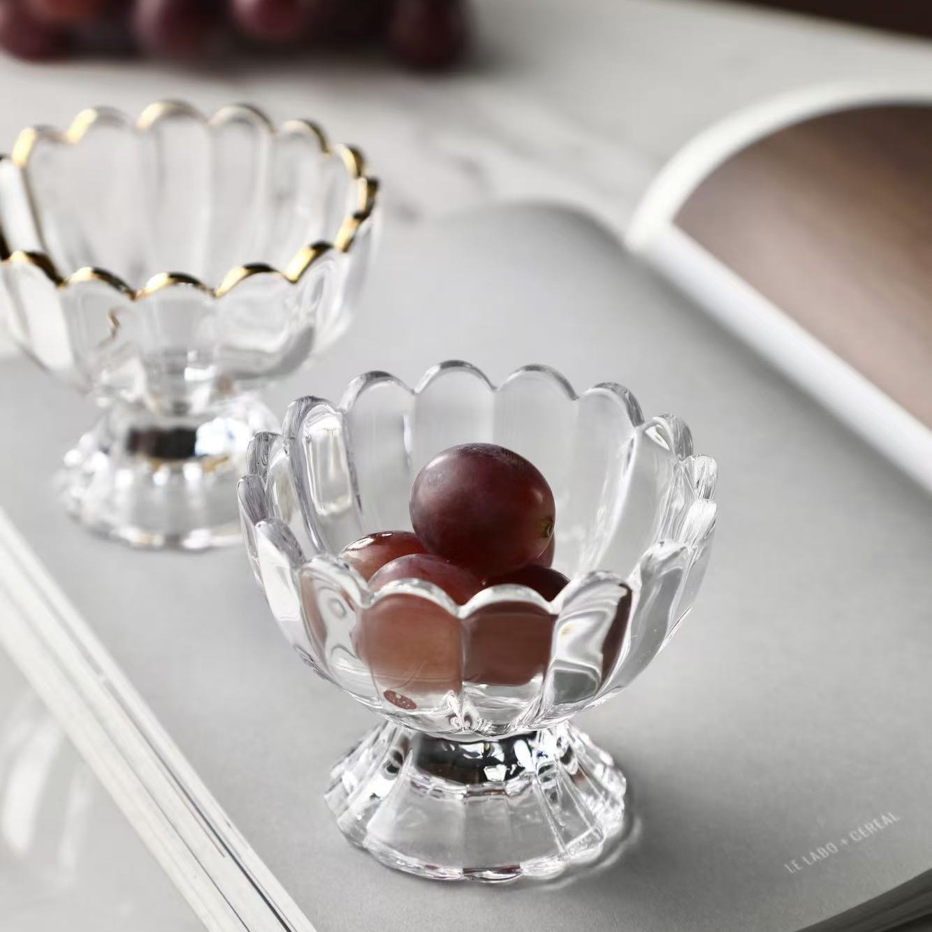 Lotus ice cream cup, transparent glass water cup, creative household milk tea dessert cup, yogurt salad bowl, exquisite details Picture