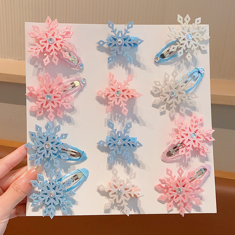 Frozen Children's snowflake hair clip, bb clip, Girl Elsa Princess hair clip, girl wrap fabric side clip, broken hair clip Specification drawing