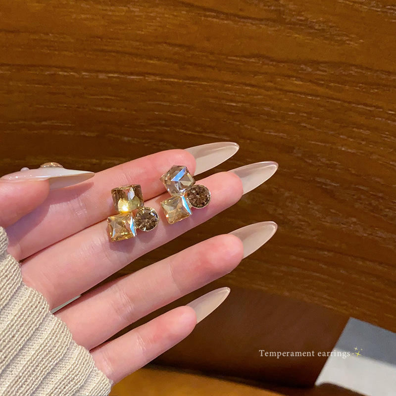 Gradient sugar stud earrings for women's autumn and winter, with a light luxury and high-end feel, unique Maillard S925 silver needle earrings wholesale full figure