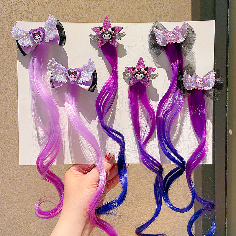 Kulomi children's false braid, highlighted dyed hair clip, cartoon cute five-pointed star false hair, girl braid hair accessory Specification drawing
