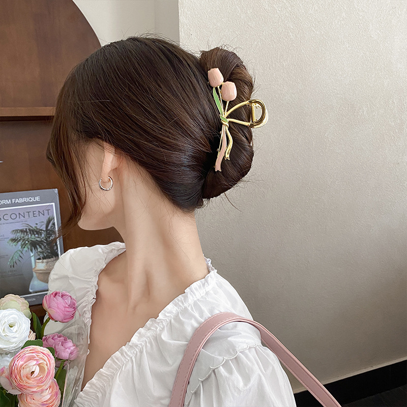 Tulip hairpin, forest-style fairy-like beauty, back of the head, updo hair clip, super fairy-like shark hairpin, hairpin, clip headwear Specification drawing