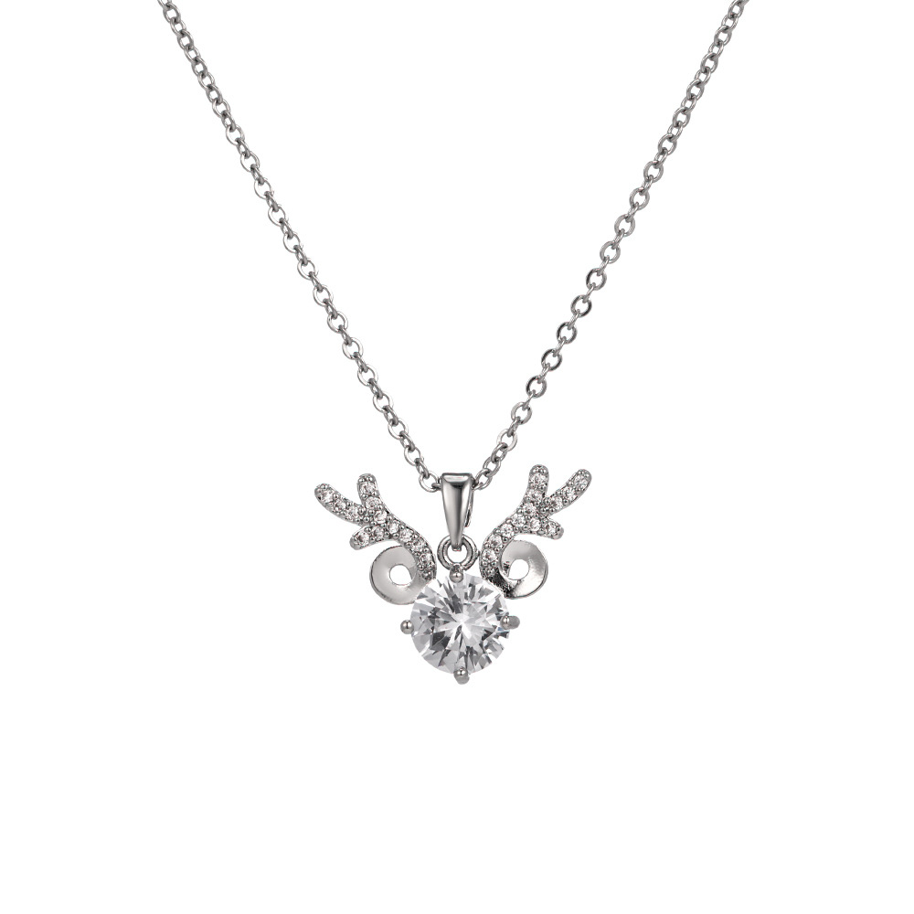 A Japanese and Korean forest-style antler pendant titanium steel necklace for women, an Instagram diamond-encrusted, fresh and versatile collarbone chain, a light luxury accessory Item Picture
