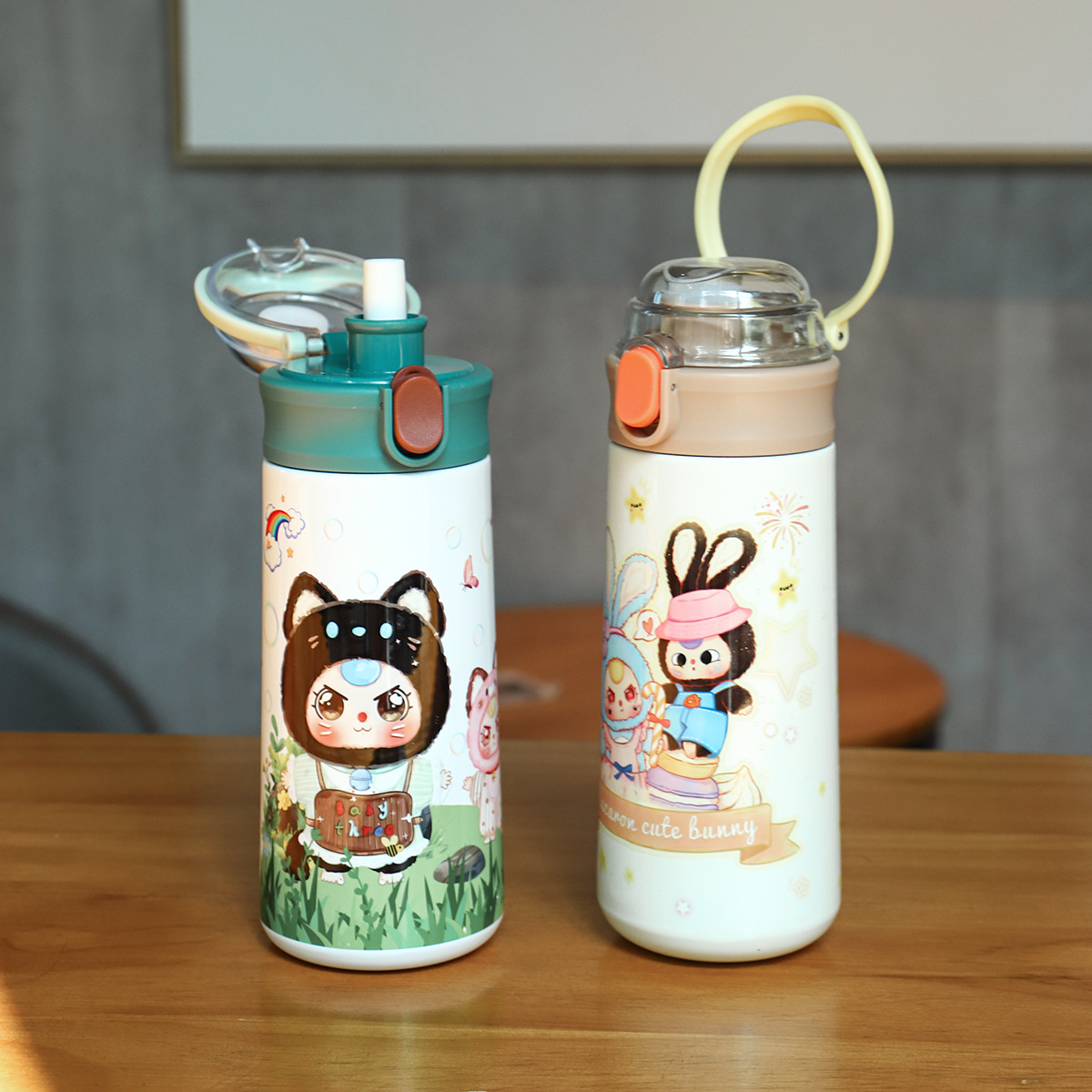 New 304 stainless steel cartoon pea cup, outdoor portable handle insulated cup, double-layer vacuum gift water cup Specification drawing