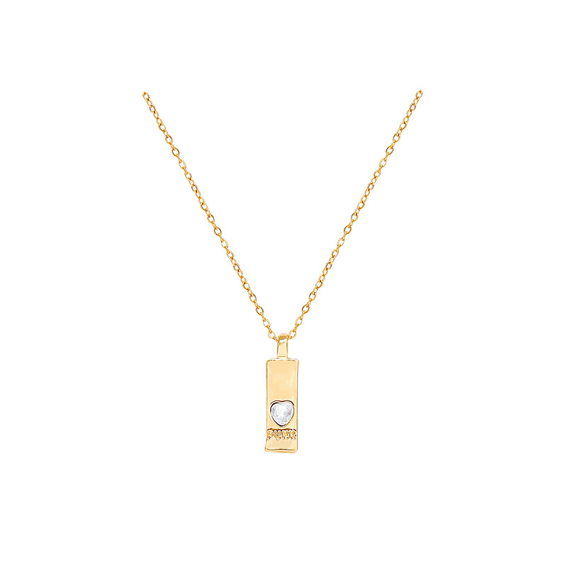 Light luxury and simple square tag titanium steel necklace, cold style, trendy and fashionable, exquisite zircon collarbone chain necklace accessory Item Picture