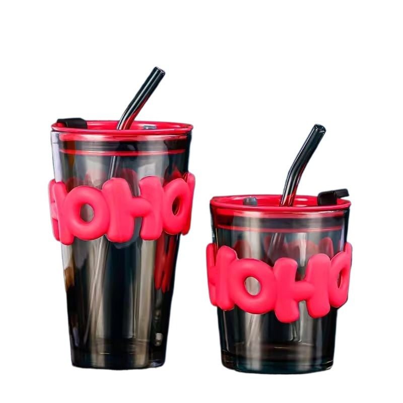Thickened creative Ins-style letter coffee drink juice milk advertising gift water cup, popular online celebrity glass straw cup Item Picture