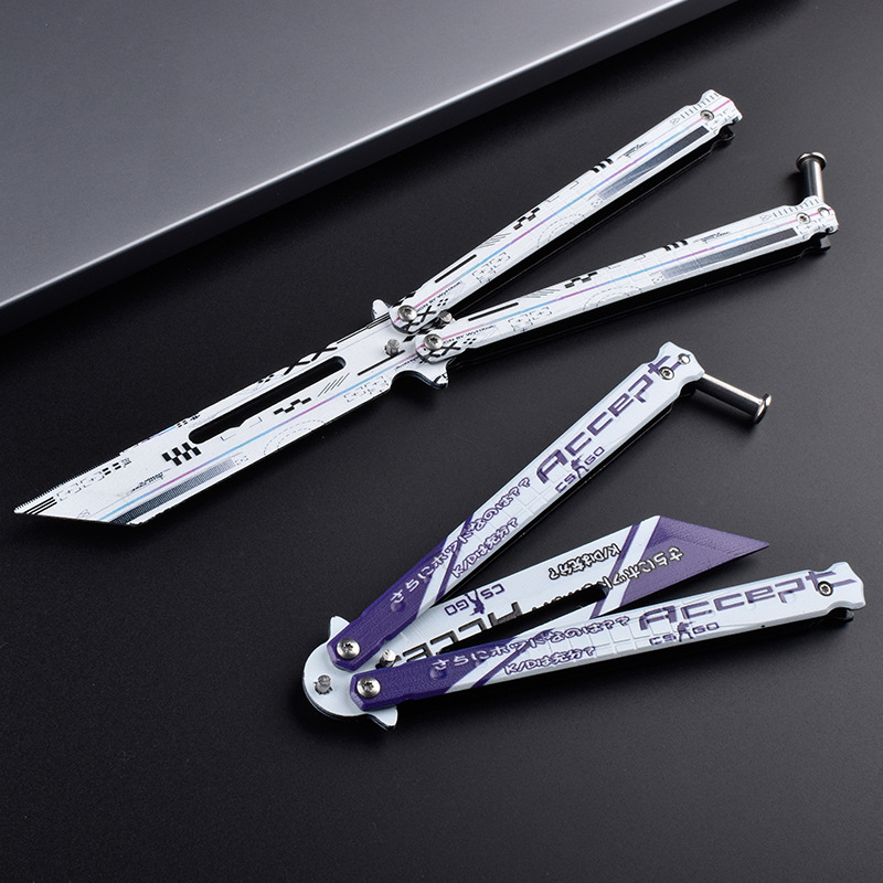 Butterfly Training Knife, unedged csgo peripheral, novice practice folding multi-functional swinging all-steel flower butterfly knife Specification drawing