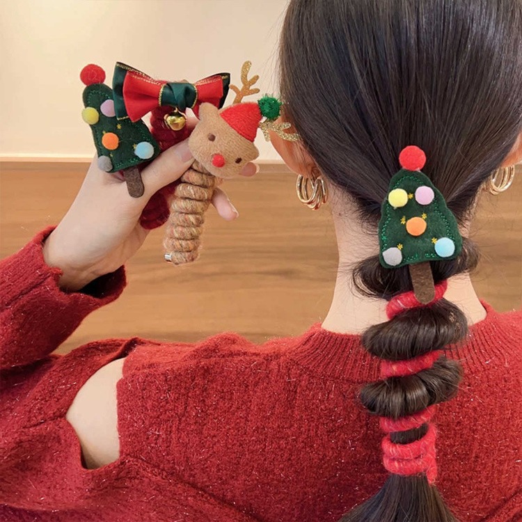 New Christmas headwear: telephone line hair tie, children's hair band, Santa Claus, Christmas tree, cartoon hair accessory, girl Application Scenario