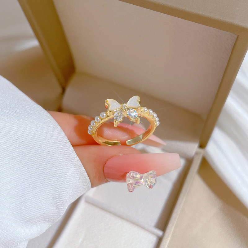 【 Real Gold 】 Butterfly Oil Drop Zircon ring with adjustable opening, simple jewelry, Japanese-style ring couple rings details Picture