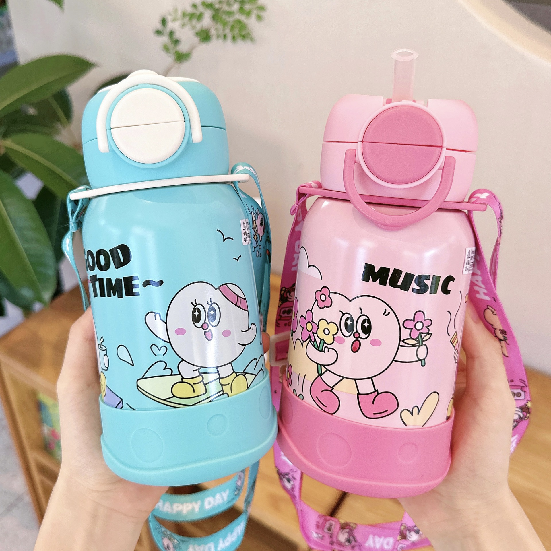 Children's stainless steel bouncing water cup, student portable straw cup, high appearance level, cute, food-grade portable insulated cup Specification drawing