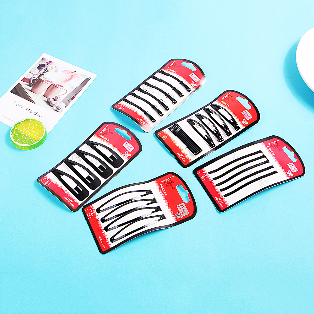 Qiyue Manufacturer's Korean version hair accessory, hair clip, black matte paint BB clip, hair bun, straight clip set, side clip B153 Application Scenario