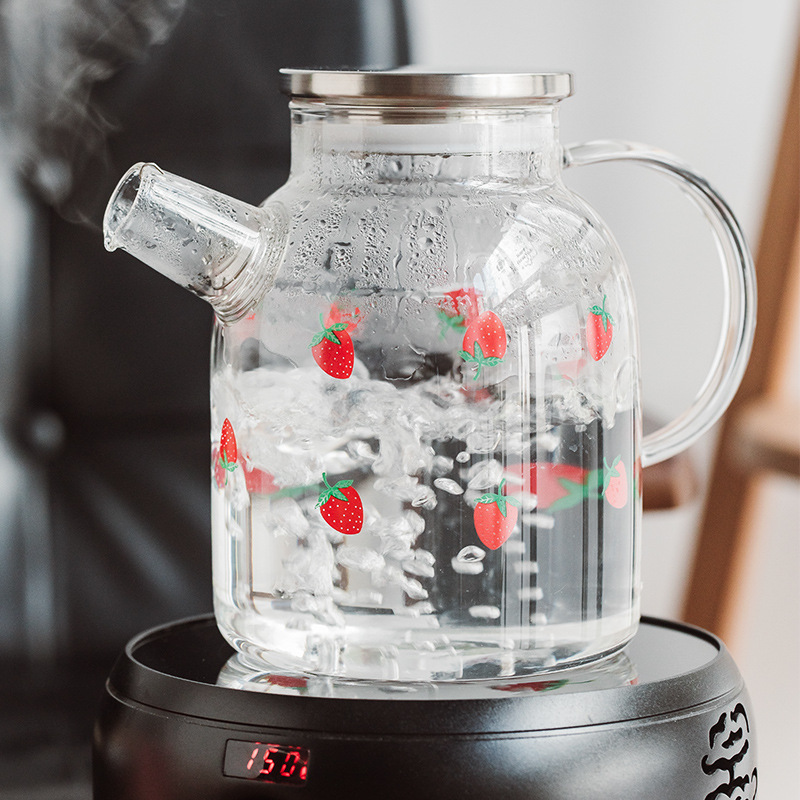 Creative heat-resistant high-temperature glass cold water kettle, steel lid, large capacity, high appearance level, high borosilicate glass complete set Specification drawing