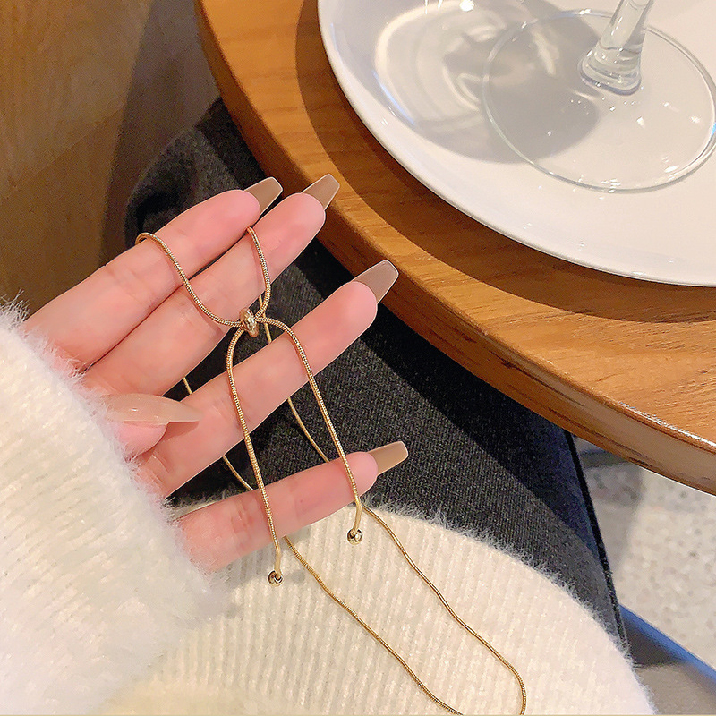 A niche retro ins fashion pull-out design, adjustable, simple and versatile, high-end and elegant titanium steel necklace for women details Picture