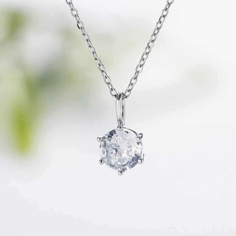 A simple silver six-prong zircon necklace for women, a trendy and versatile collarbone chain, and a popular casual accessory details Picture