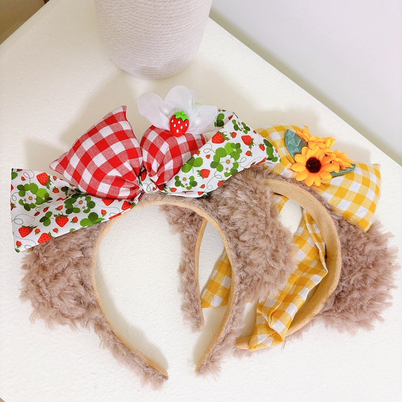 New cartoon hair band, strawberry sherry rose hair band, face wash hair clip, girlish bow headband for park photos full figure