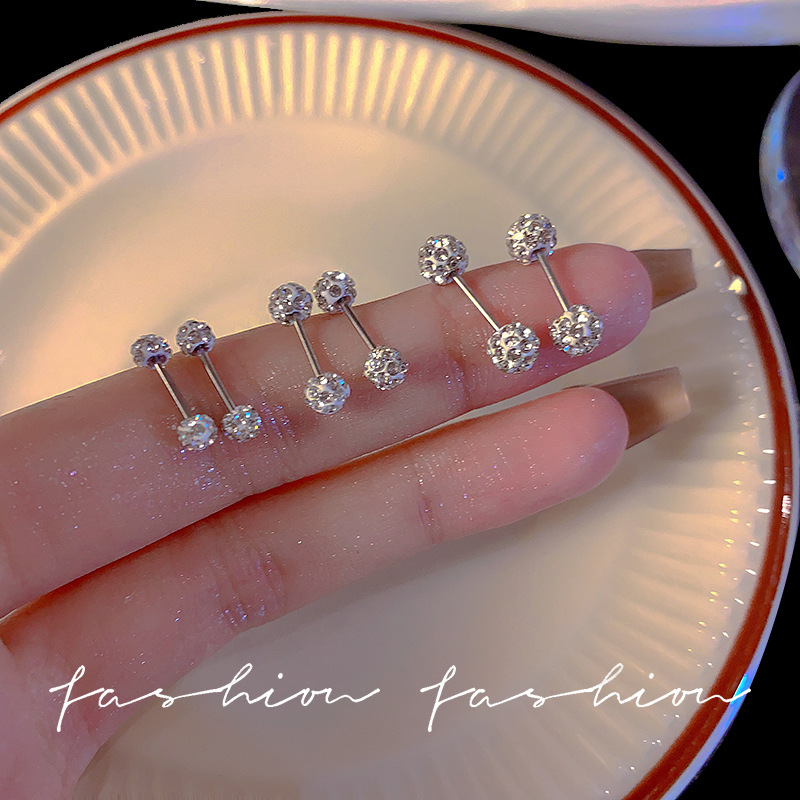 Threaded ear studs for women, ear piercings, ear bone studs, niche high-end feel, zircon cochlear studs, simple and elegant earrings and earrings Specification drawing