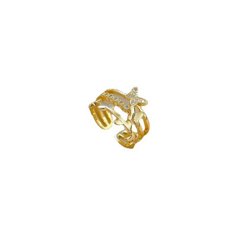 【 Real Gold 】 Butterfly Super Flash Zircon ring with adjustable opening, simple jewelry, Japanese-style ring couple rings Item Picture