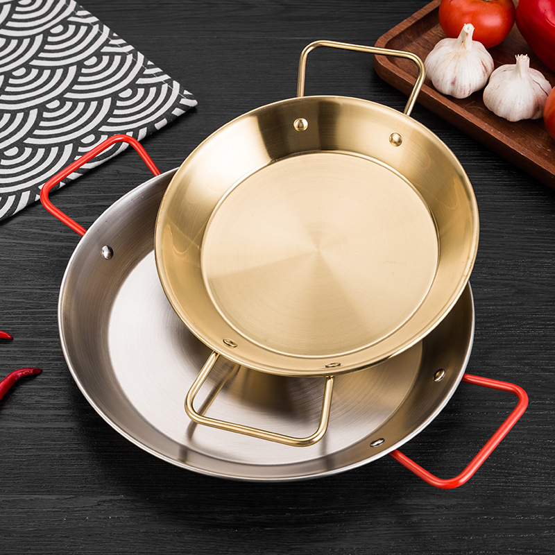 paella Spanish paella pan, frying pan, double-ear flat pan, stainless steel Korean fried chicken plate, salad pasta plate Specification drawing