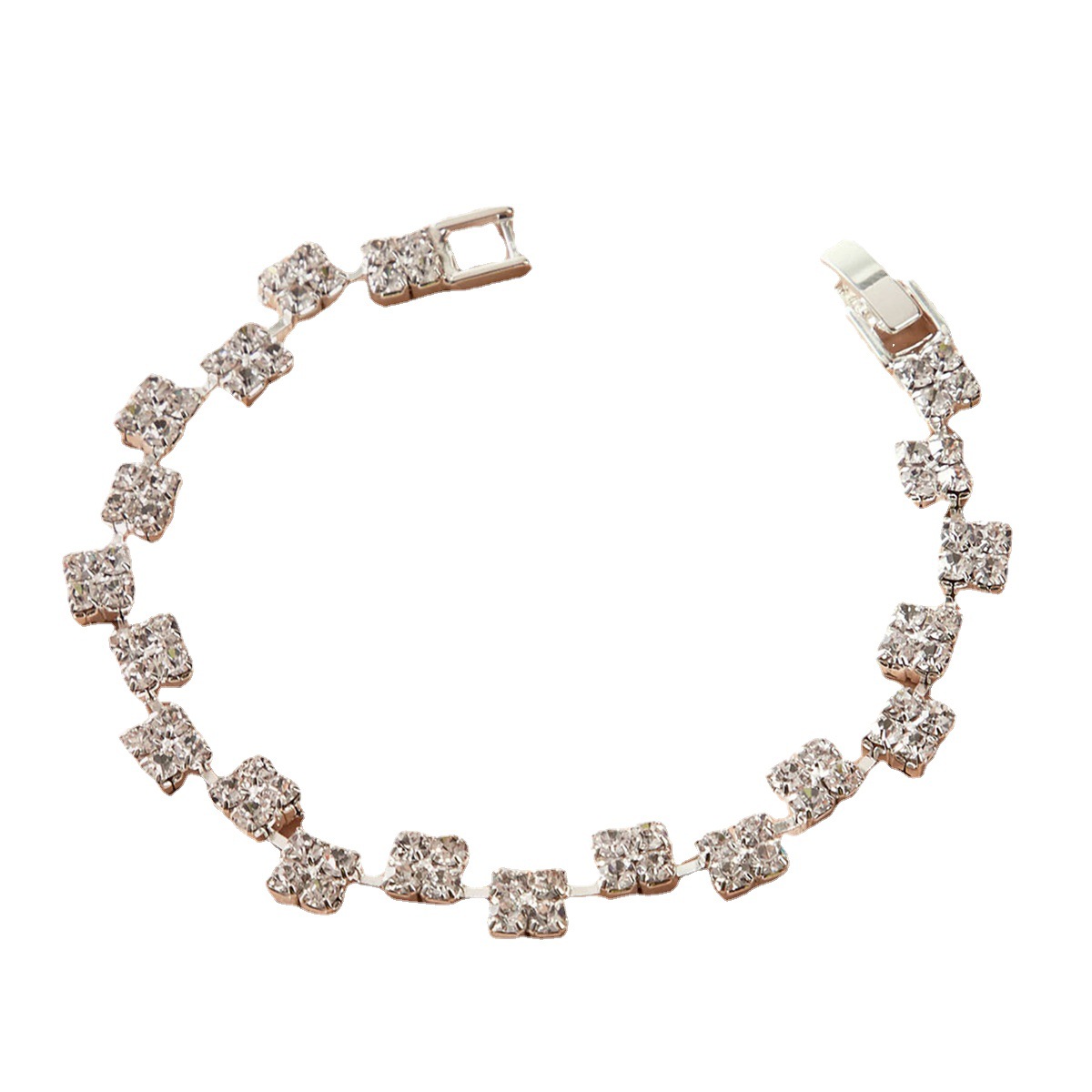 Korean shiny and fashionable rhinestone necklace, earrings set, wedding bride's accessory set, chain, glittering diamond three-piece set N5570 Item Picture