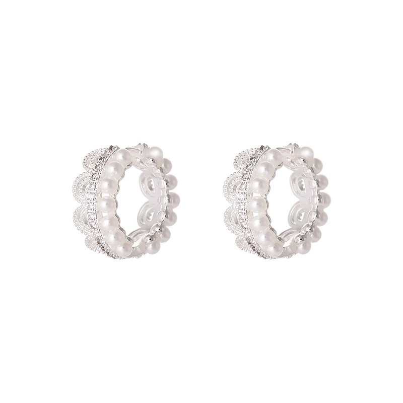 French zirconium lace-trimmed pearl earrings, women's ear rings, light luxury and high-end style, elegant and grand earrings and stud wholesale Item Picture