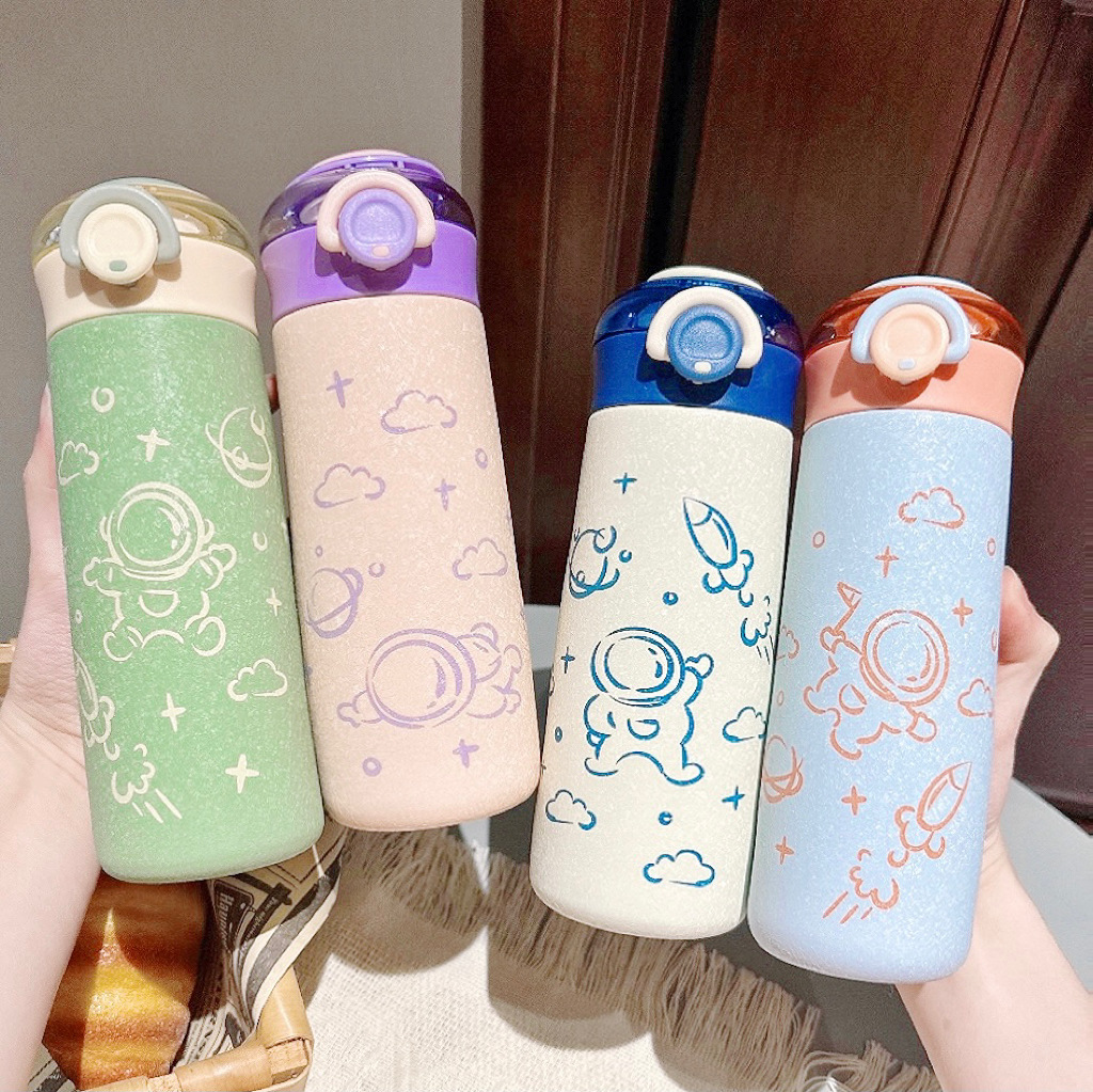 Fresh stainless steel insulated cup, cartoon cute portable water cup, spring lid for direct drinking, student high appearance level cup wholesale details Picture