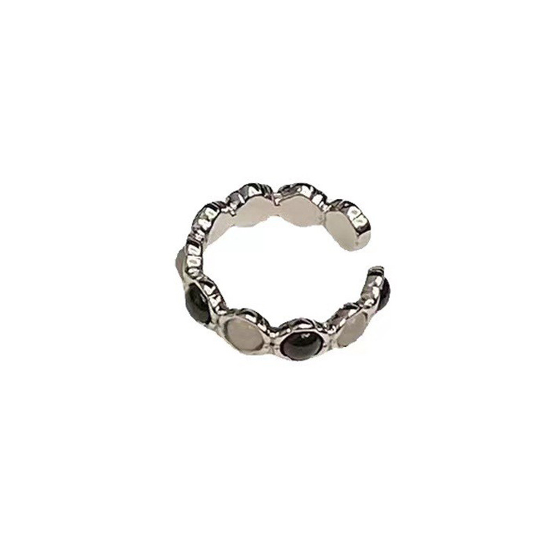 A niche design with black and white contrasting moonstone open ring for women on Instagram, featuring a cold style, high-end and light luxury personality Item Picture