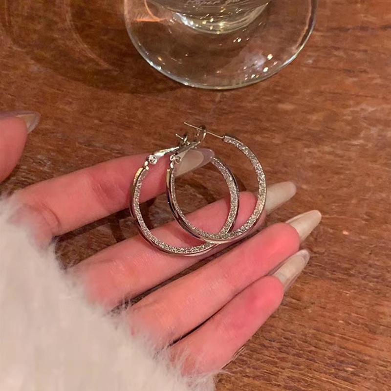 Japanese and Korean style versatile and dazzling large circle earrings, women's niche European and American cross-border high-end earrings, plain ring stud earrings full figure