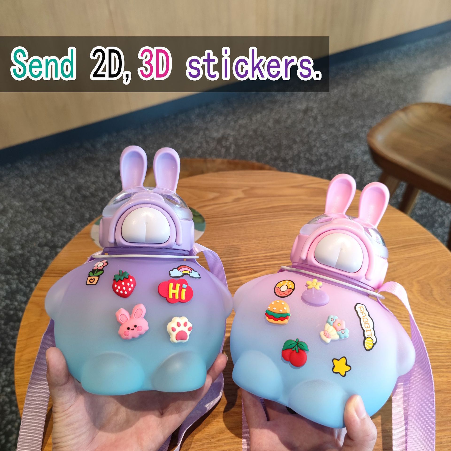 New, cute rabbit, big-bellied cup, straw, strap, plastic water cup and large-capacity water bottle from the manufacturer for cross-border e-commerce Specification drawing