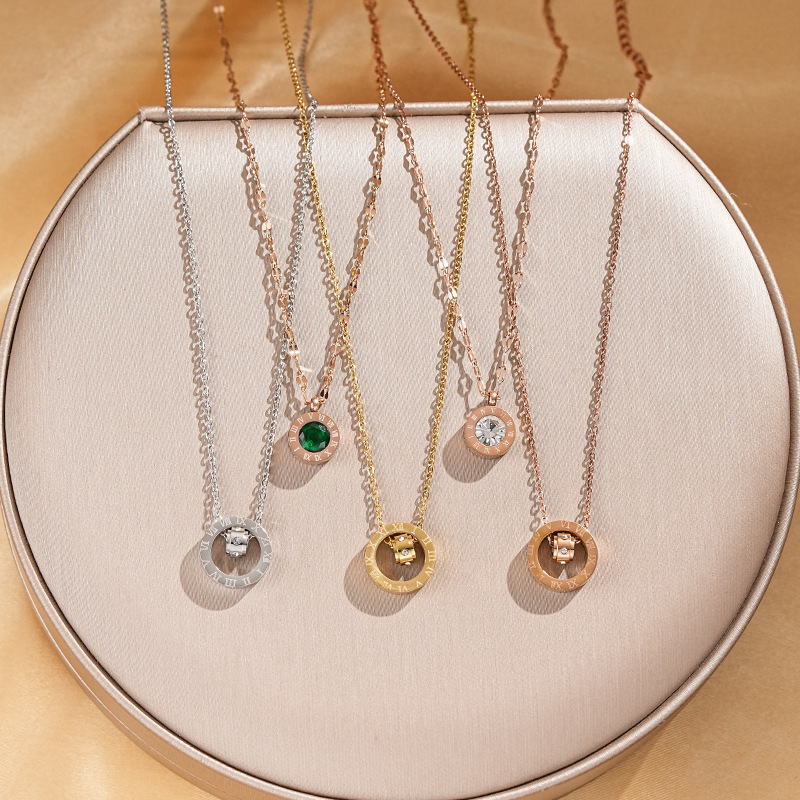 The new titanium steel simple Roman numeral necklace is a fashionable and niche design for women. It features a collarbone chain and is a popular light luxury accessory full figure
