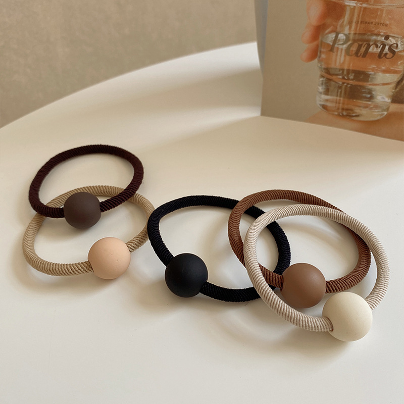 5 frosted chocolate bean hair bands, a versatile coffee-colored, thickened, high-elasticity hair band for women, resembling a rubber band Specification drawing