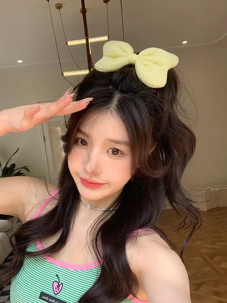 High-scoring bow hairpin top clip, princess head sponge high ponytail spring clip, elegant and versatile hairpin and hair accessory for Internet celebrities full figure