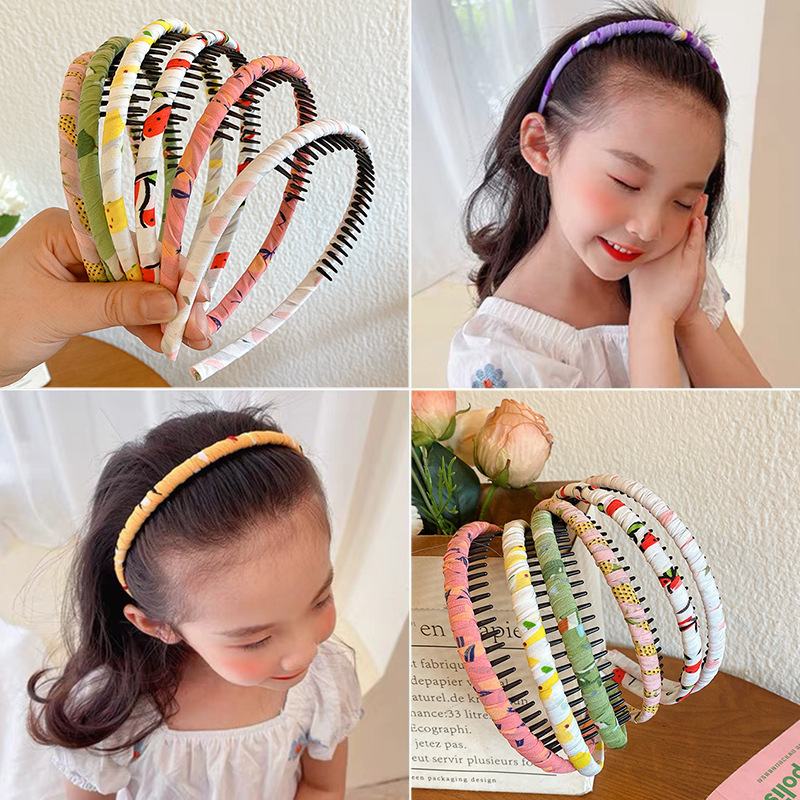 Girls' floral fabric children's hairpin, hairband with teeth, anti-slip headband, cute princess, no hair damage, girls' decoration full figure