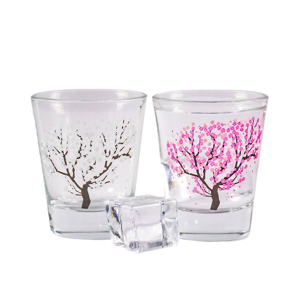 Yuan Tou Factory glass small wine glass 2oz color-changing cup upon cooling creative design Cherry blossom small wine glass cross-border stock Item Picture