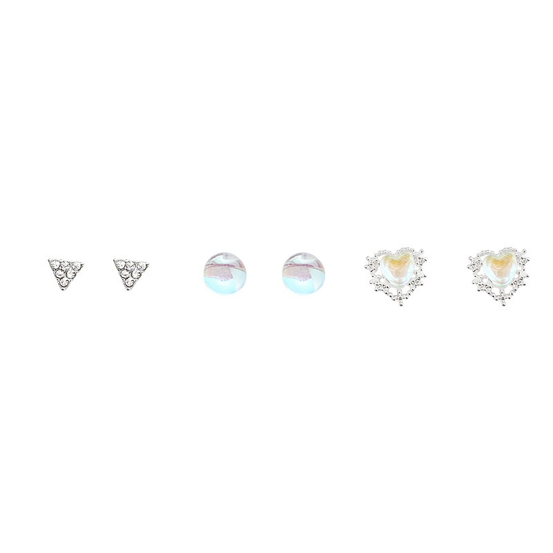 S925 Silver Needle, fresh and elegant, super fairy-like, dreamy heart-shaped stud earrings, ins trendy diamond-encrusted star set earrings and earrings Item Picture