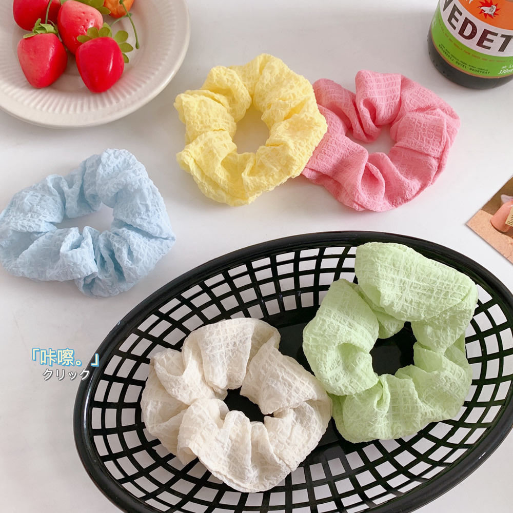 High-end, sweet, creamy, large intestine hair band, French pleated, ponytail hair tie, hair accessory, round bun hair tie details Picture