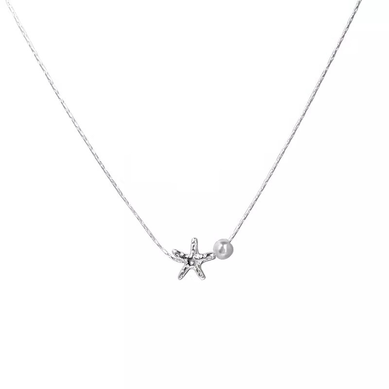 Summer Starfish freshwater pearl necklace for women, light luxury, gentle and simple. Collarbone chain, high-end neckchain accessory Item Picture