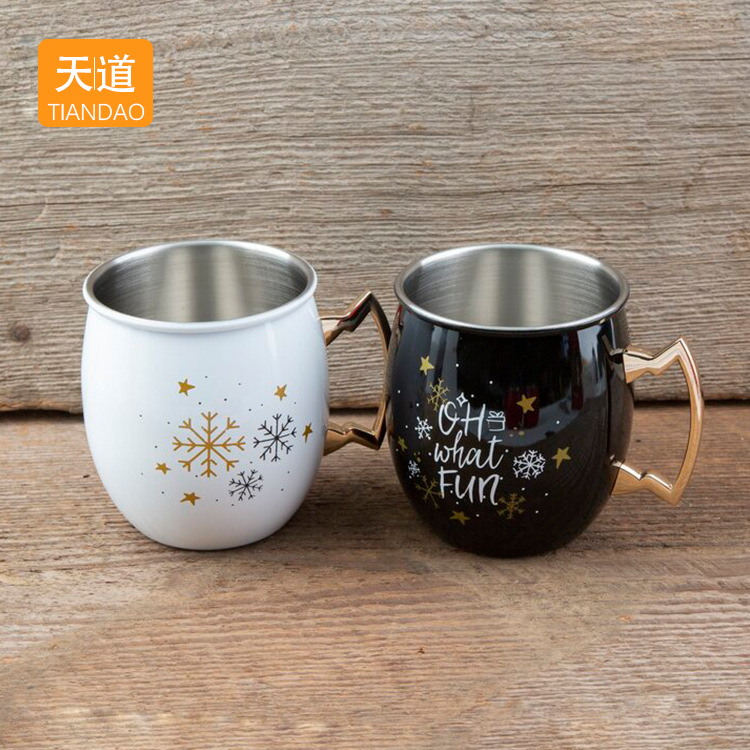 Tian Dao stainless steel cocktail Cup 500ml Moscow Mule Cup Metal Hammer Point copper-plated beer Cold Drink cup full figure