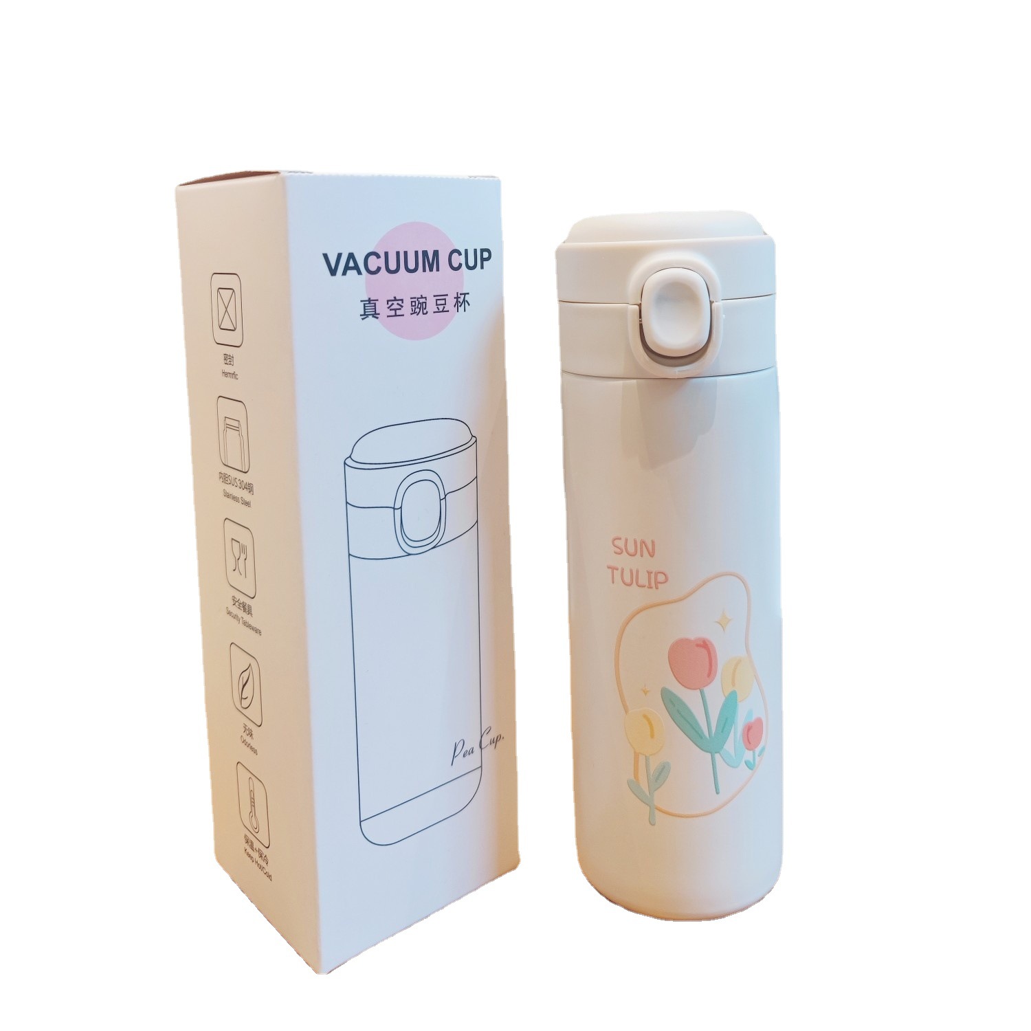 Wholesale of high-appearance-level tulip insulated cups for direct drinking, girls' water cups, student portable spring lid stainless steel ins cups Item Picture