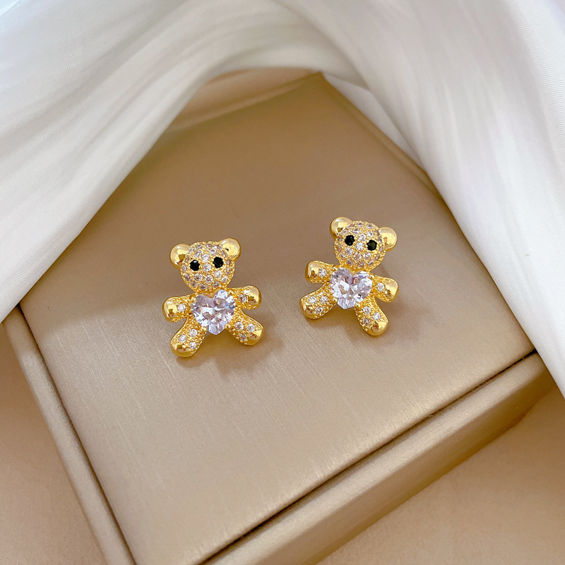 【 Titanium Steel 】 Little Bear Micro-inlaid Necklace and Earrings Set, Light Luxury micro-inlaid personalized and elegant banquet earrings and Necklaces combination Application Scenario