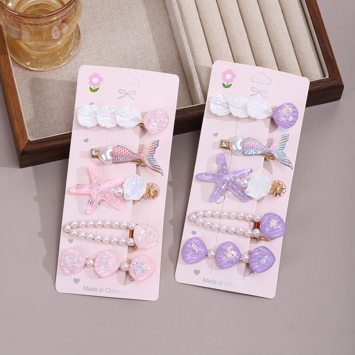 The new hairpin set from the Ocean series features mermaid hairpins, cute bangs, side clips and hair accessories Specification drawing