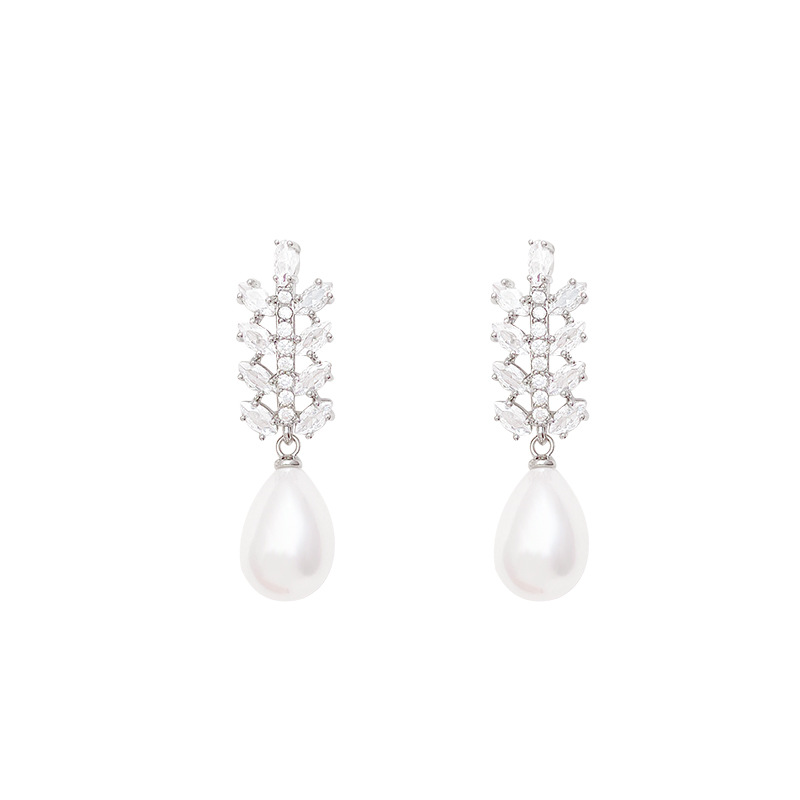 Simple and exquisite zircon wheat ear studs, versatile for women's charm, pearl tassel earrings, fashionable bestsellers, high-end earrings Item Picture
